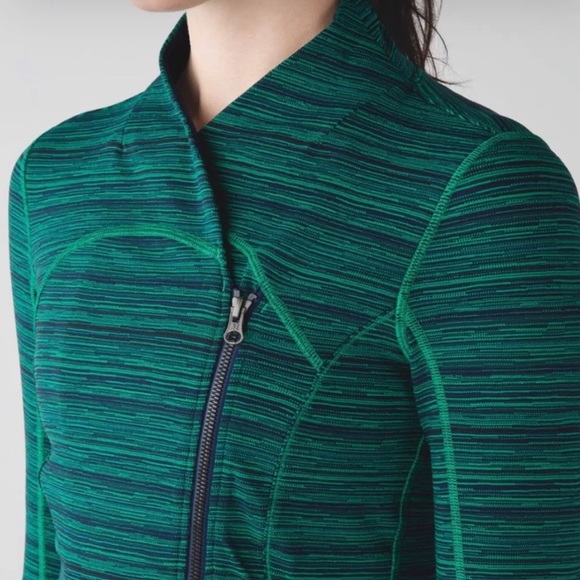 Lululemon Precision Green Cyber Jungle Blue Front Zip Jacket Size 8 - Picture 2 of 11